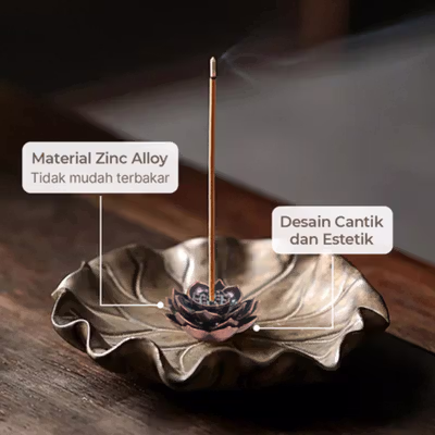 TaffHOME Tempat Dupa Double Lotus Mini Incense Holder Zinc Alloy - YJ-B1 - Copper — gambar 4