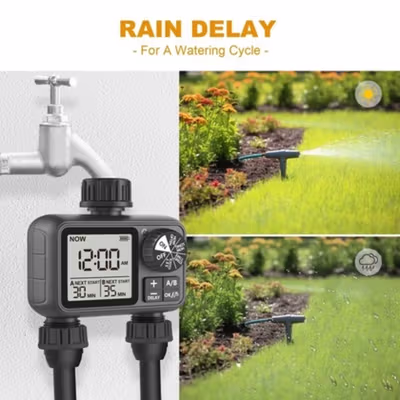HANCI Digital Timer Keran Air Otomatis 2 Outlet Programmable IPX5 - HCT-M06 - Black — gambar 4