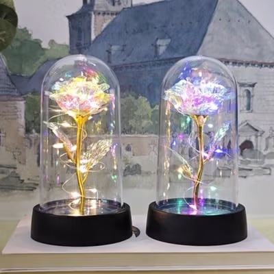 BOFEI Lampu Meja Hias LED Mawar Beauty and The Beast Warm White - BF01 - Golden — gambar 4