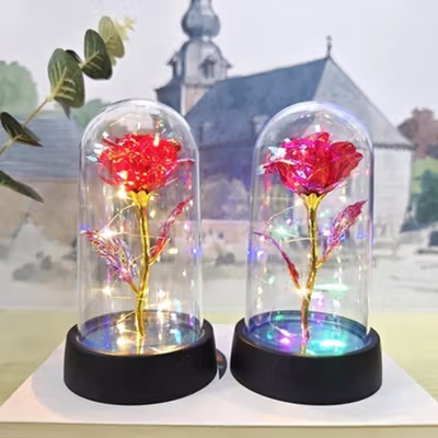 BOFEI Lampu Meja Hias LED Mawar Beauty and The Beast Warm White - BF01 - Red — gambar 4