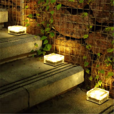 DUTRIEUX Lampu Taman Hias Tanam Ice Brick Solar Water LED 0.2W IP45 Warm Light - DT106 - Transparent — gambar 4
