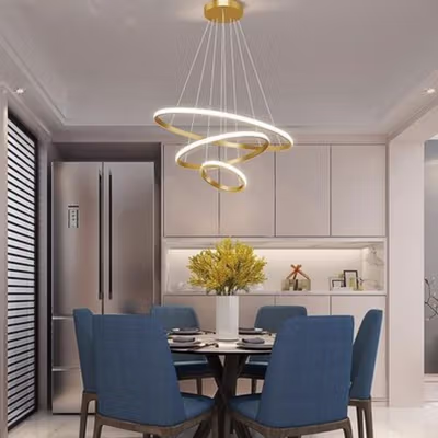 SINOMAN Lampu Gantung Hias Nordic 3 Ring Dimmable 3 Color 60W 220V - SN-60 - White/Gold — gambar 4