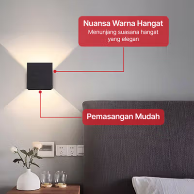 TaffLED Lampu Dinding Hias LED Indoor Square Plastic Warm White 6W - BD80 - Black — gambar 4