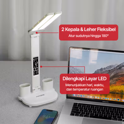 TaffLED Lampu Meja Belajar LED Double Head Tri Color 3500-6000K 7W - BST-7019 - White — gambar 4