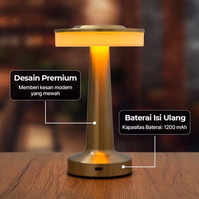 TaffLED Lampu Meja Hias Touch LED USB Rechargeable Tri Color 1W - BRF5 - Golden — gambar 4