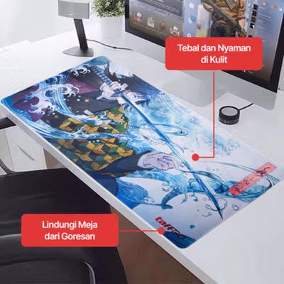 TaffGEAR Mouse Pad Gaming XL Demon Slayer Desk Mat 800x400x2mm - K-48 - Blue — gambar 4
