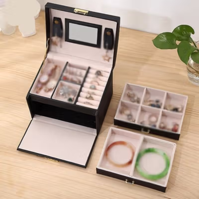 DINIWELL Kotak Penyimpanan Perhiasan Jewelries Safety Box 3 Layer - C468 - Black — gambar 4