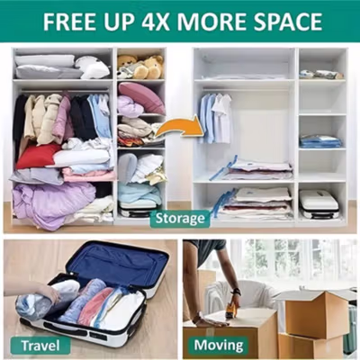 TaffPACK Kantong Plastik Vakum Pakaian Multifungsi Vacuum Bag 1 PCS 50x60cm - YK-1000 - Transparent — gambar 4