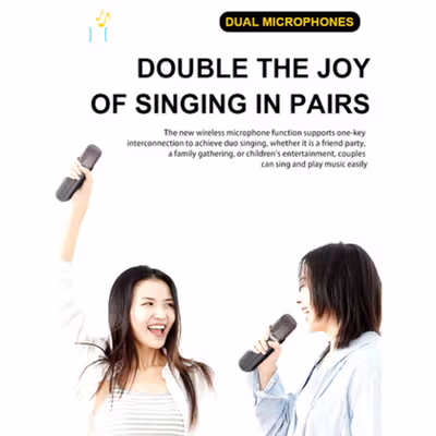 BAFOVY Speaker Bluetooth Portable Karaoke AUX with 2 Microphone 10W - WJ-A826/YS-203 - Black — gambar 4
