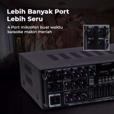 Sunbuck Audio Amplifier Bluetooth HiFi USB Adjustable USB MP3 FM 1000W - AV-MP326BT PRO - Black — gambar 4
