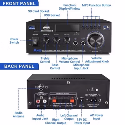 ZUIDID Audio Amplifier Bluetooth Stereo USB 2.0 Channel with Remote - AK45 - Black — gambar 4