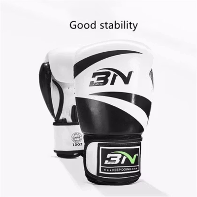BN Fight Sarung Tangan Tinju Boxing Muay Thai Leather Glove Breathable 10oz - BNST-1601 - Black White — gambar 4