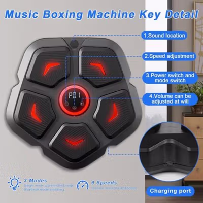 FICTOR Mesin Tinju Music Boxing Machine Wall Target Bluetooth 3 Mode - F12 - Black — gambar 4