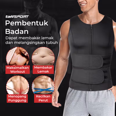 TaffSPORT Korset Pembentuk Badan Pria Waist Fat Burner Double Velcro XXL - MWL10 - Black — gambar 4