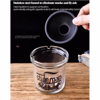 DKDAD Asbak Rokok Anti Angin Ashtray Anti Fly Ash Household Glass Styleman - DK-77 - Transparent — gambar 4
