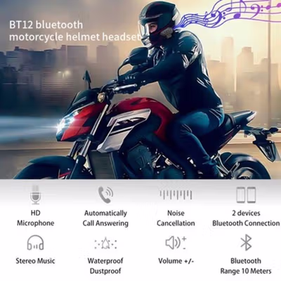 OTOHEROES Headset Helm Bluetooth Call Music Waterproof 500mAh - BT-12 - Black — gambar 4