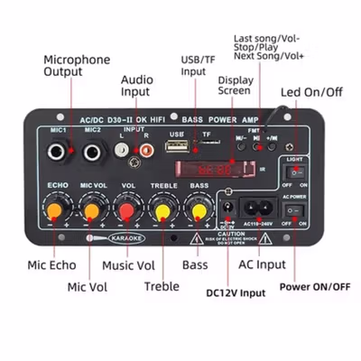TaffSTUDIO Amplifier Board Audio Bluetooth USB 2.1 Channel 12V - D30-II - Black — gambar 4