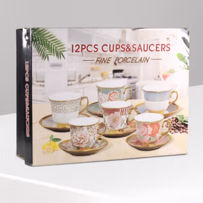 SUNFILI Set Cangkir Kopi Keramik 6in1 European Style Coffee Cup 90ml - B151 - Green — gambar 5