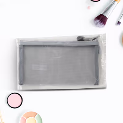 KHINSUN Tas Make Up Kosmetik Transparent Mesh Flat - BS802 - Gray — gambar 5
