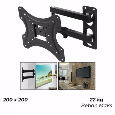Taffware Bracket TV Dinding Telescopic VESA 200x200 for 32-55 Inch TV - X-400 - Black — gambar 5