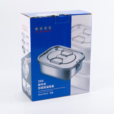HE JIA FAN LE Kotak Makan Lunch Box Stainless Steel 304 2L Triple Compartment - HS233 - Silver — gambar 5