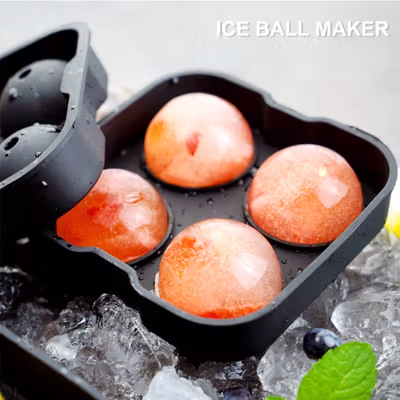 TEENRA Cetakan Es Batu Silikon Bulat 4 Grid Ice Cube Mold - TW-159 - Black — gambar 5