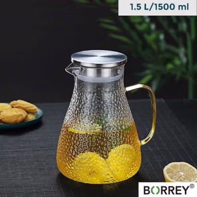 BORREY Teko Pitcher Kaca Tahan Panas Api Water Jug Borosilicate 1.8L - BR-271 - Transparent — gambar 5