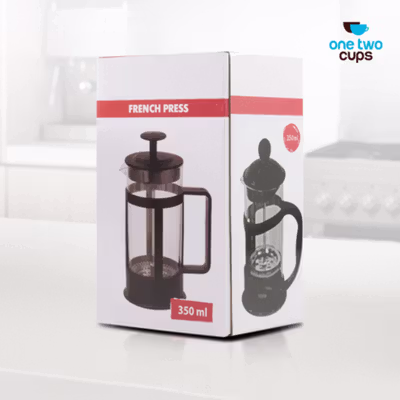 One Two Cups French Press Coffee Maker Pot Plunger Borosilicate Glass 350ml - FN35 - Black — gambar 5