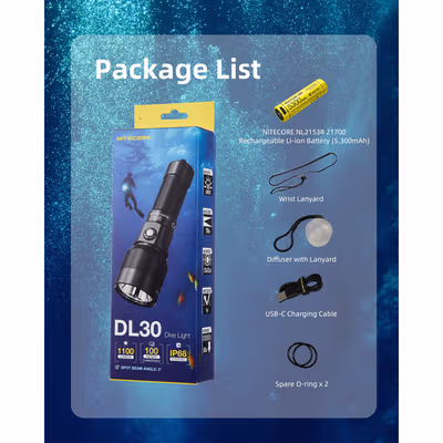 NITECORE Senter Selam Diving Waterproof 100M Submersible 1100 Lumens - DL30 - Black — gambar 5