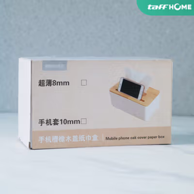 TaffHOME Kotak Tisu Kayu Smartphone Holder and Tissue Box - ZJ005 - White — gambar 5