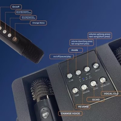 Yism Speaker Bluetooth Portable Karaoke with Wireless Microphone - WJ-A830 - Black — gambar 5