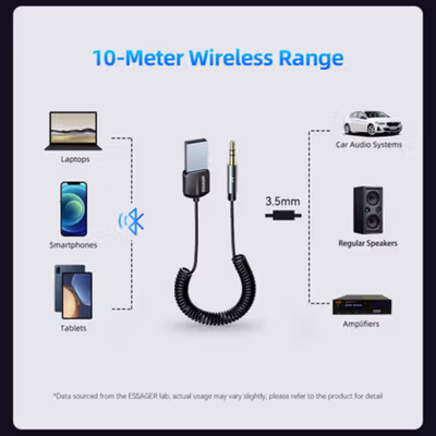 ESSAGER Audio Bluetooth Receiver Adapter 5.0 USB AUX Spring Wire - EBT-LF01-P - Black — gambar 5